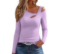 Eauptffy Biancheria intima da donna autunno inverno tedesco parte inferiore in pile slim fit caldo top attillato maniche lunghe aperte felpa, O viola, L