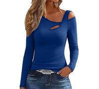 Eauptffy Biancheria intima da donna autunno inverno tedesco parte inferiore in pile slim fit caldo top attillato maniche lunghe aperte felpa, O blu., L