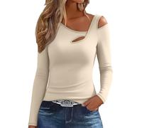 Eauptffy Biancheria intima da donna autunno inverno tedesco parte inferiore in pile slim fit caldo top attillato maniche lunghe aperte felpa, O beige., L