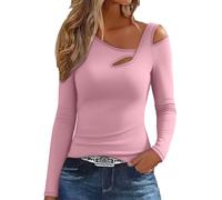 Eauptffy Biancheria intima da donna autunno inverno tedesco parte inferiore in pile slim fit caldo top attillato maniche lunghe aperte felpa, O rosa., L