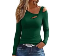 Eauptffy Biancheria intima da donna autunno inverno tedesco parte inferiore in pile slim fit caldo top attillato maniche lunghe aperte felpa, O verde, L