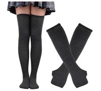 Eauptffy Calze da ragazza, arcobaleno, coscia, calzini alti, calze al ginocchio, senza dita, set di maniche, casual, per adulti, cosplay, conflitto di colori, 2 pezzi, O grigio scuro, Taglia unica