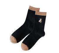 Eauptffy Calze medie da donna marroni calze a righe dolci a forma di orso, morbide e delicate sulla pelle, adatte per l'uso quotidiano, O nero., Taglia unica