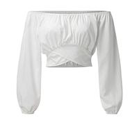 Eauptffy Camicetta pirata per donna, camicia medievale, da donna, a maniche lunghe, con maniche a campana, elasticizzata, senza spalle, pirati, maglietta slim in tinta unita, Z 0704 Bianco, M