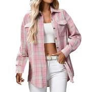 Eauptffy Camicia da donna a quadri, per primavera, autunno, a quadri, elegante, con bottoni, oversize, per tutti i giorni e per l'Oktoberfest, O rosso., S