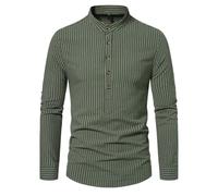 Eauptffy Camicia da uomo a righe, a maniche lunghe, colletto alto, con bottoni, basic, a maniche lunghe, casual, slim fit, per il tempo libero, classica camicia da uomo, O verde dell'esercito, XXL
