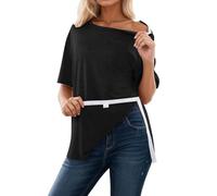 Eauptffy Camicia dopo la chirurgia della spalla per le donne completa con chiusura a scatto maniche corte abbigliamento chemio da strappare, O nero., L