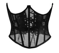 Eauptffy Corsetto da donna con farfalla, con lacci, push up, crop top, senza maniche, canotta camisole, tessuto a rete trasparente, bustino sexy, O nero., M