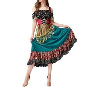 Eauptffy Costume da zingara da donna per sensitiva, per Halloween, per cosplay, feste, carnevale, feste a tema, elegante abito da principessa, O Gold, XL
