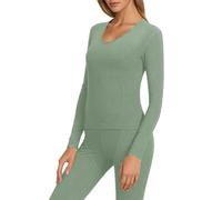 Eauptffy Intimo termico da donna, 2 pezzi, pantaloni termici e maniche lunghe, imbottiti, spessi e mutande, biancheria intima invernale, abbigliamento morbido, strato di base, O verde chiaro, 4XL