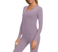 Eauptffy Intimo termico da donna, 2 pezzi, pantaloni termici e maniche lunghe, imbottiti, spessi e mutande, biancheria intima invernale, abbigliamento morbido, strato di base, O viola, XL