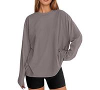 Eauptffy Maglietta da donna a maniche lunghe, girocollo, per autunno, Y2K, a maniche lunghe, a maniche lunghe, comoda, morbida, per allenamento, yoga, sport, O caffè., L