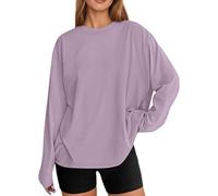 Eauptffy Maglietta da donna a maniche lunghe, girocollo, per autunno, Y2K, a maniche lunghe, a maniche lunghe, comoda, morbida, per allenamento, yoga, sport, O viola chiaro, 3XL