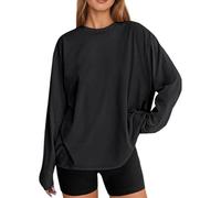 Eauptffy Maglietta da donna a maniche lunghe, girocollo, per autunno, Y2K, a maniche lunghe, a maniche lunghe, comoda, morbida, per allenamento, yoga, sport, O nero., L
