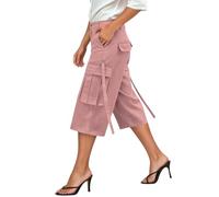Eauptffy Pantaloni cargo da donna, elasticizzati, a vita alta, da jogging, estivi, da lavoro, Y2k, per il tempo libero, vestibilità regolare, tinta unita, elastici, sportivi, traspiranti, O rosa., XL