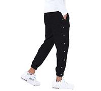 Eauptffy Pantaloni da jogging con bottoni laterali, per riabilitazione, da donna, per aprire lateralmente, casual, largo, in vita elasticizzata, unisex, Nero 1, XL