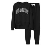 Eauptffy Tuta da jogging da donna, in cotone, 2 pezzi, lunga da donna, in due pezzi, Y2k, per il tempo libero, con cappuccio, tuta sportiva con zip, maglione Activewear, Nero , m