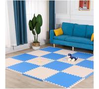 EAV - Set di 60 tappetini ad incastro in morbida schiuma, impermeabili, 30 x 30 cm, colore: beige e blu