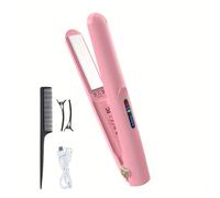 Eavalcro Piastra per capelli senza fili e bigodino 2 in 1 in ceramica mini wireless portatile da viaggio strumenti caldi ricci dritti per donne uomini USB ricaricabile con custodia