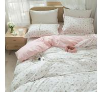 EAVD Set di biancheria da letto in 100% cotone bianco e rosa, stile vintage, motivo floreale, per ragazze e donne, chic, shabby bohémien, botanico, con chiusura a cerniera, 4 cravatte