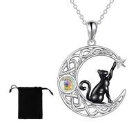 EAVUYIS Collana Gatto in Argento 925 per Donna e Ragazza, Ciondolo Gatto Elegante con Sacchetto in Velluto, Regalo per Amanti dei Gatti, Gioielli in Argento Sterling
