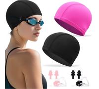 EAVUYIS Cuffia da nuoto 2 pezzi, cuffia da nuoto unisex, cuffia da nuoto in tessuto elastico, cuffia da nuoto con 2 tappi per il naso e 4 tappi per le orecchie