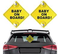 EAVUYIS Segnale di avvertimento per auto, 2 pezzi 12x 12cm Segnale di sicurezza per auto con doppie ventose adesivo per bambini in auto per finestrino dell'auto riutilizzabile durevole
