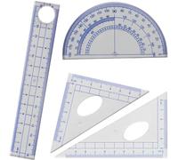 EAVUYIS Set di 4 Righelli in Plastica Matematica Geometria Strumento, 180° Goniometro, 60° Squadre, 45° Squadre, Righello 15 cm per Architettura, Studenti, Disegnatore E Ingegneri