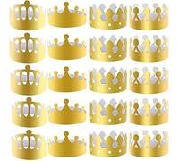 Eawfgtuw 20 cappelli di carta dorata per feste, in 4 stili, regolabili e riutilizzabili, per adulti e bambini, ideali per incoronazione, compleanni, matrimoni (20 pezzi)