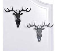 Eawfgtuw Ganci da parete a forma di testa di cervo e giraffa, ornamenti decorativi da appendere per cappelli e chiavi, decorazione creativa in plastica da parete per Livin (grigio)