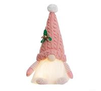 Eawfgtuw Gnomo natalizio luminoso in peluche con cappello lavorato a maglia e luce LED calda, in morbido feltro, decorazione da tavolo per casa o ufficio (rosa)