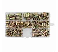 Eawfgtuw Kit di 150 utensili per dadi rivetti con inserti filettati per dimensioni M10, corpo zigrinato in acciaio al carbonio zincato a testa piatta, rivettatrice a mano