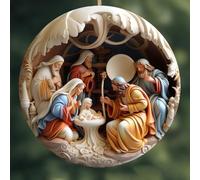 Eawfgtuw Ornamento natalizio, acrilico da 8 cm, ciondolo colorato effetto vetro, viene fornito con nastro e biglietto, perfetto per la decorazione dell'albero delle vacanze o .(A e A)