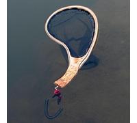 Eawfgtuw Retino da pesca a mosca con telaio in legno con manico ergonomico, rete esagonale di cattura e rilascio per la pesca a ruscello, per una costruzione durevole in legno e plastica, 35,1 x 17 cm