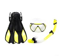 Eawfgtuw Set da snorkeling con maschera regolabile, boccaglio Dry Top e pinne - Kit completo avventura subacquea per principianti e adulti, comoda maschera in vetro temperato (S/M giallo)