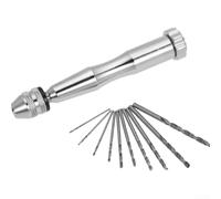 Eawfgtuw Set di 10 punte da trapano a mano da 0,3-3,5 mm, mini mandrino manuale per legno, plastica, creazione di gioielli, artigianato, modellismo, orologi e progetti fai da te