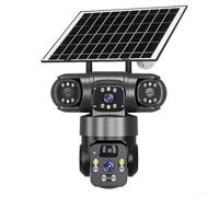 Eawfgtuw Telecamera di sicurezza WiFi a energia solare, 4 K, wireless, per esterni, doppia lente, zoom panoramico a 360°, batteria da 8000 mAh, sensore di movimento PIR, impermeabile IP66 (nero)