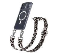 EAZY CASE Catena per cellulare - Cinturino regolabile compatibile con iPhone 17 Pro Max, tracolla, cordino per cellulare con custodia in silicone, borsa a tracolla, Leo, nero, beige, metallo, argento