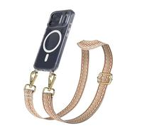 EAZY CASE Catena per cellulare - Cinturino regolabile compatibile con iPhone 17 Pro, tracolla, cordino per cellulare con custodia in silicone, borsa a tracolla, onde, beige, marrone, metallo, oro