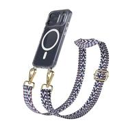 EAZY CASE Catena per cellulare - Cinturino regolabile compatibile con iPhone 17 Pro, tracolla, cordino per cellulare con custodia in silicone, compatibile con ricarica Qi, borsa a tracolla, blu bianco