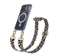 EAZY CASE Catena per cellulare - Cinturino regolabile compatibile con iPhone 17 Pro, tracolla, cordino per cellulare con custodia in silicone, borsa a tracolla, Leo, nero, beige, metallo, oro