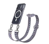 EAZY CASE Catena per cellulare - Cinturino regolabile compatibile con iPhone 17 Pro, tracolla, cordino per cellulare con custodia in silicone, compatibile con ricarica Qi, borsa a tracolla, blu bianco