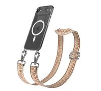 EAZY CASE Catena per cellulare - Cinturino regolabile compatibile con iPhone Air, tracolla, cordino per cellulare con custodia in silicone, a tracolla, a onde - Beige marrone, metallo argento