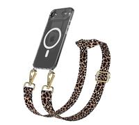 EAZY CASE Catena per cellulare - Cinturino regolabile compatibile con iPhone Air, tracolla, cordino per cellulare con custodia in silicone, borsa a tracolla, Leo - nero marrone metallo oro