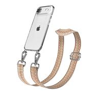 EAZY CASE Catena per cellulare - Cinturino regolabile compatibile con iPhone Air, tracolla, cordino per cellulare con custodia in silicone, a tracolla, a onde - Beige marrone, metallo argento