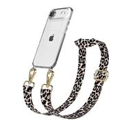 EAZY CASE Catena per cellulare - Cinturino regolabile compatibile con iPhone Air, tracolla, cordino per cellulare con custodia in silicone, borsa a tracolla, Leo - nero beige metallo oro