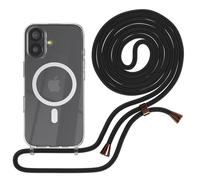 EAZY CASE - Catena per cellulare compatibile con iPhone 17 catena da appendere, antiurto per iPhone 17, custodia in silicone con cinturino per cellulare trasparente come protezione anticaduta in nero