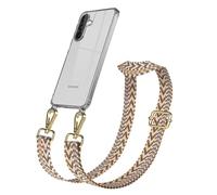 EAZY CASE - Catena per cellulare con tracolla regolabile per Galaxy A56 - Tracolla tascabile da cambiare con custodia trasparente per custodia a tracolla sottile in marrone oro