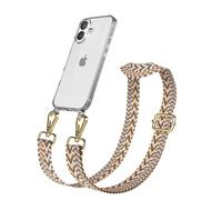 EAZY CASE - Catena per cellulare con tracolla regolabile per iPhone 17 - Tracolla tascabile da cambiare con custodia trasparente per iPhone 17, tracolla sottile in marrone oro