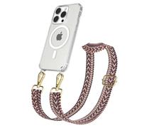 EAZY CASE Catenella per cellulare - Cinturino regolabile compatibile con iPhone 15 Pro, tracolla del telefono compatibile con la ricarica Qi in Zig Zag - Bacca Rosa Metallo Oro